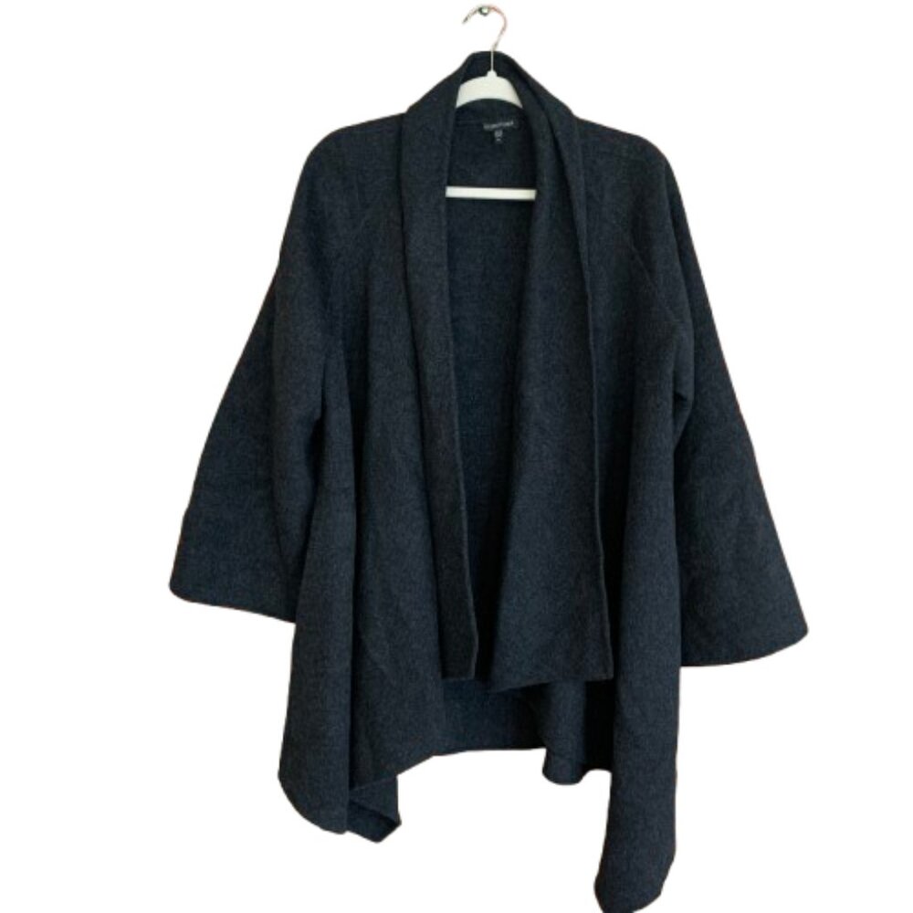 Eileen Fisher Wool Women's Medium Charcoal Lagenlook Cardigan Sweater Jumper EUC